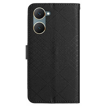 HT06 For vivo Y03 Wallet Phone Case Rhombus Pattern Imprinted Leather Cover