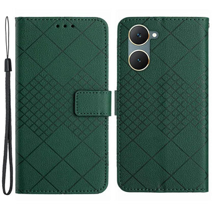 HT06 For vivo Y03 Wallet Phone Case Rhombus Pattern Imprinted Leather Cover