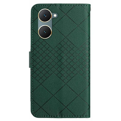 HT06 For vivo Y03 Wallet Phone Case Rhombus Pattern Imprinted Leather Cover