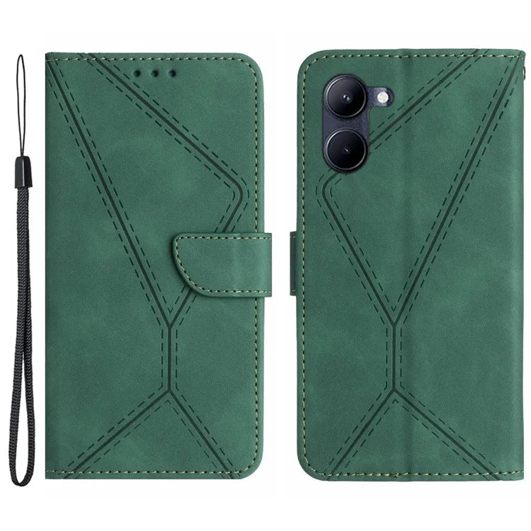 HT05 For vivo Y03 Skin-touch Case Lines Imprinted Card Holder Phone Cover