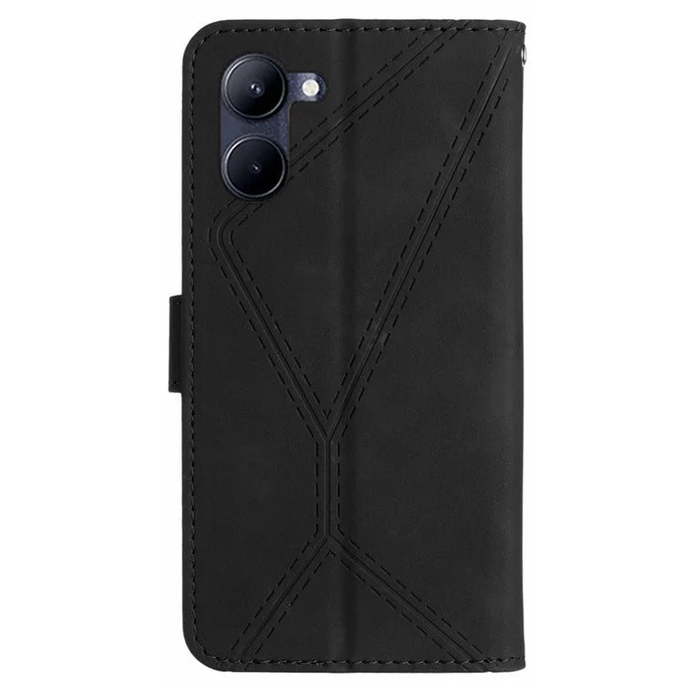 HT05 For vivo Y03 Skin-touch Case Lines Imprinted Card Holder Phone Cover