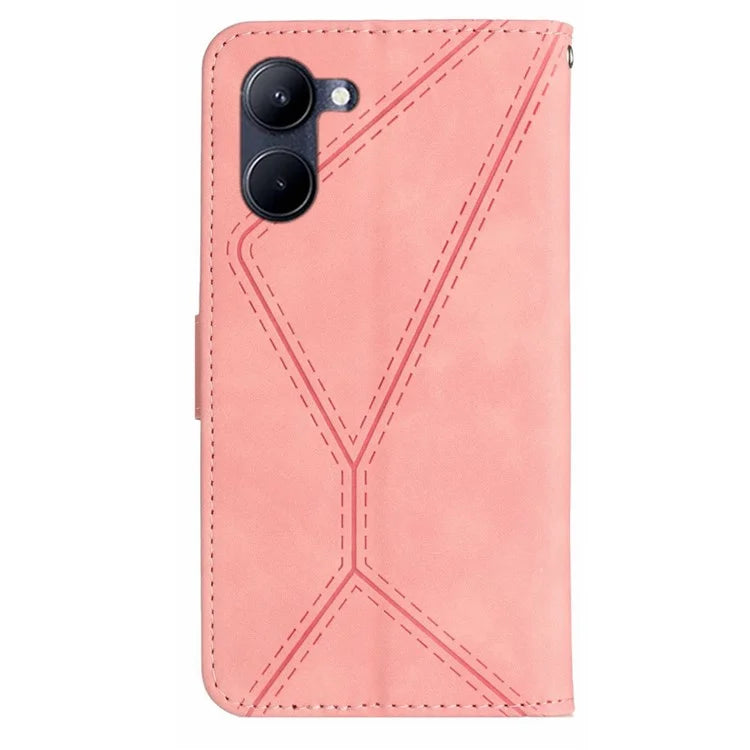 HT05 For vivo Y03 Skin-touch Case Lines Imprinted Card Holder Phone Cover
