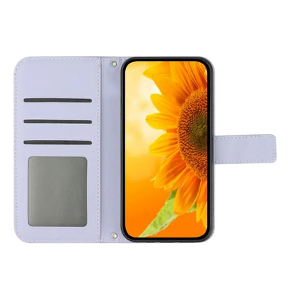 HT04 For vivo Y03 Wallet Case Sunflower Skin-touch Leather Phone Cover with Shoulder Strap