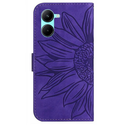 HT04 For vivo Y03 Wallet Case Sunflower Leather Stand Phone Cover with Wrist Strap