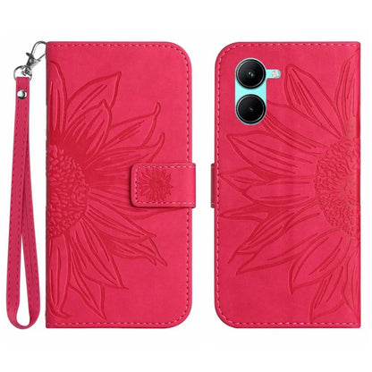 HT04 For vivo Y03 Wallet Case Sunflower Leather Stand Phone Cover with Wrist Strap