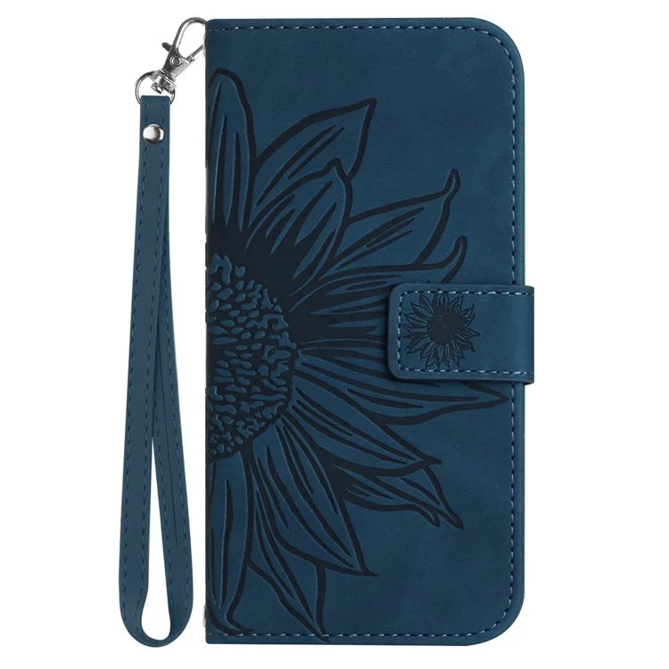 HT04 For vivo Y03 Wallet Case Sunflower Leather Stand Phone Cover with Wrist Strap