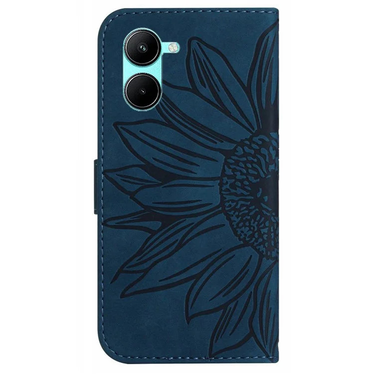 HT04 For vivo Y03 Wallet Case Sunflower Leather Stand Phone Cover with Wrist Strap