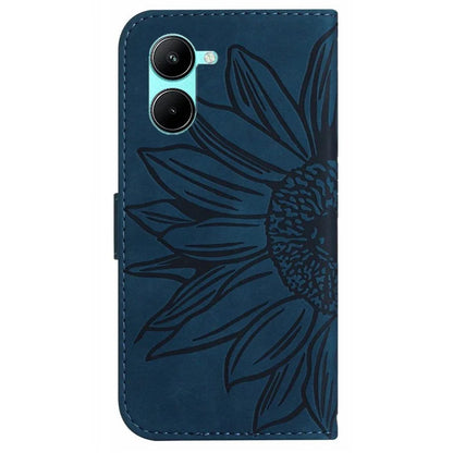 HT04 For vivo Y03 Wallet Case Sunflower Leather Stand Phone Cover with Wrist Strap