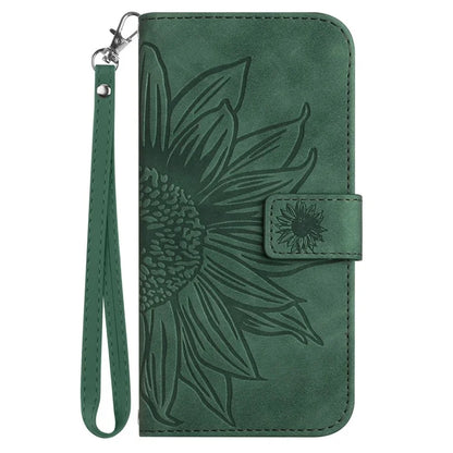 HT04 For vivo Y03 Wallet Case Sunflower Leather Stand Phone Cover with Wrist Strap