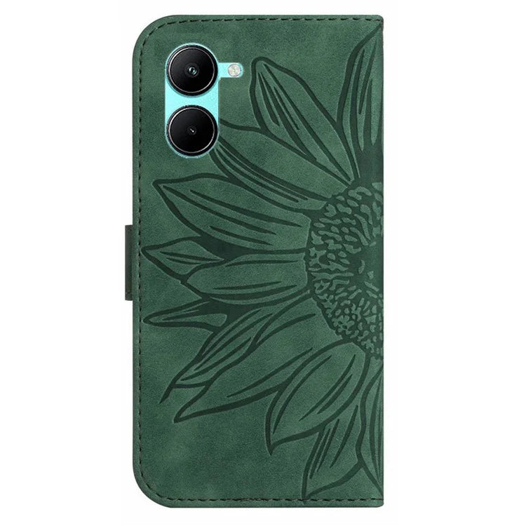 HT04 For vivo Y03 Wallet Case Sunflower Leather Stand Phone Cover with Wrist Strap