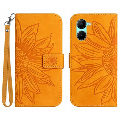 HT04 For vivo Y03 Wallet Case Sunflower Leather Stand Phone Cover with Wrist Strap