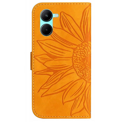 HT04 For vivo Y03 Wallet Case Sunflower Leather Stand Phone Cover with Wrist Strap