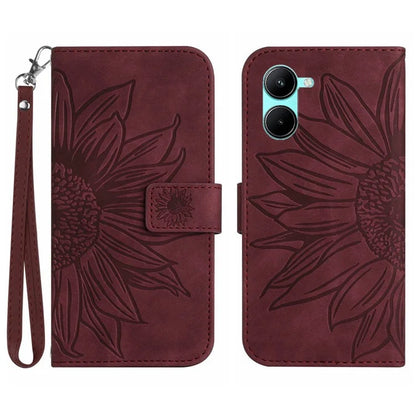 HT04 For vivo Y03 Wallet Case Sunflower Leather Stand Phone Cover with Wrist Strap
