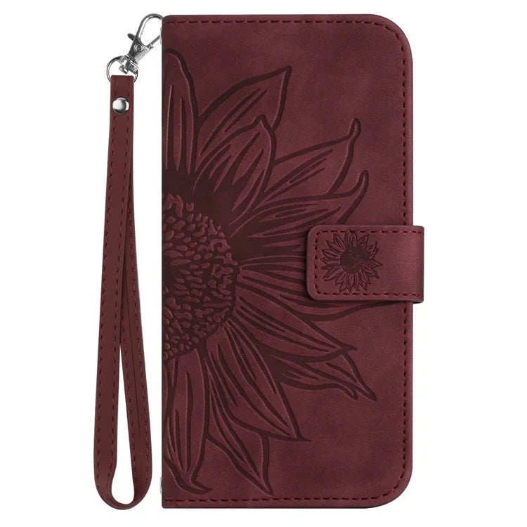 HT04 For vivo Y03 Wallet Case Sunflower Leather Stand Phone Cover with Wrist Strap