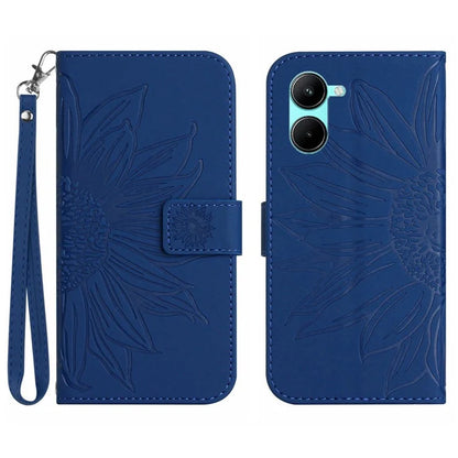 HT04 For vivo Y03 Wallet Case Sunflower Leather Stand Phone Cover with Wrist Strap