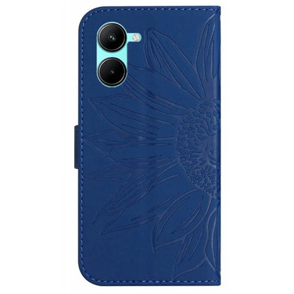 HT04 For vivo Y03 Wallet Case Sunflower Leather Stand Phone Cover with Wrist Strap