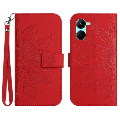 HT04 For vivo Y03 Wallet Case Sunflower Leather Stand Phone Cover with Wrist Strap