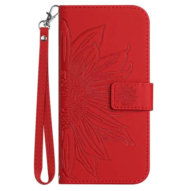 HT04 For vivo Y03 Wallet Case Sunflower Leather Stand Phone Cover with Wrist Strap