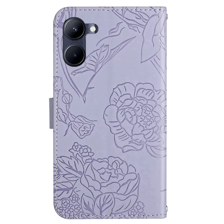 HT03 For vivo Y03 Leather Case Butterfly Flower Phone Wallet Cover with Hand Strap