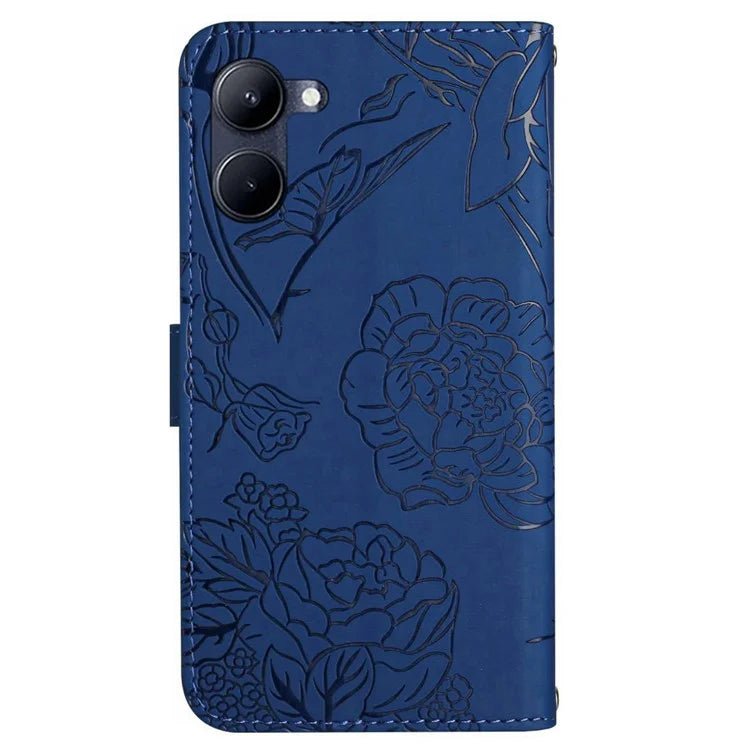 HT03 For vivo Y03 Leather Case Butterfly Flower Phone Wallet Cover with Hand Strap