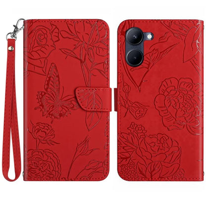 HT03 For vivo Y03 Leather Case Butterfly Flower Phone Wallet Cover with Hand Strap