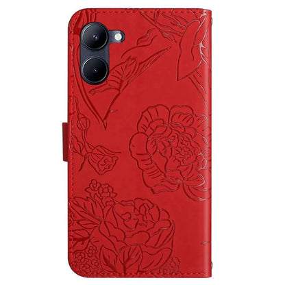 HT03 For vivo Y03 Leather Case Butterfly Flower Phone Wallet Cover with Hand Strap