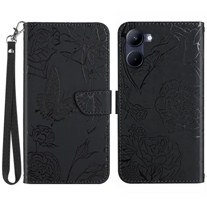 HT03 For vivo Y03 Leather Case Butterfly Flower Phone Wallet Cover with Hand Strap