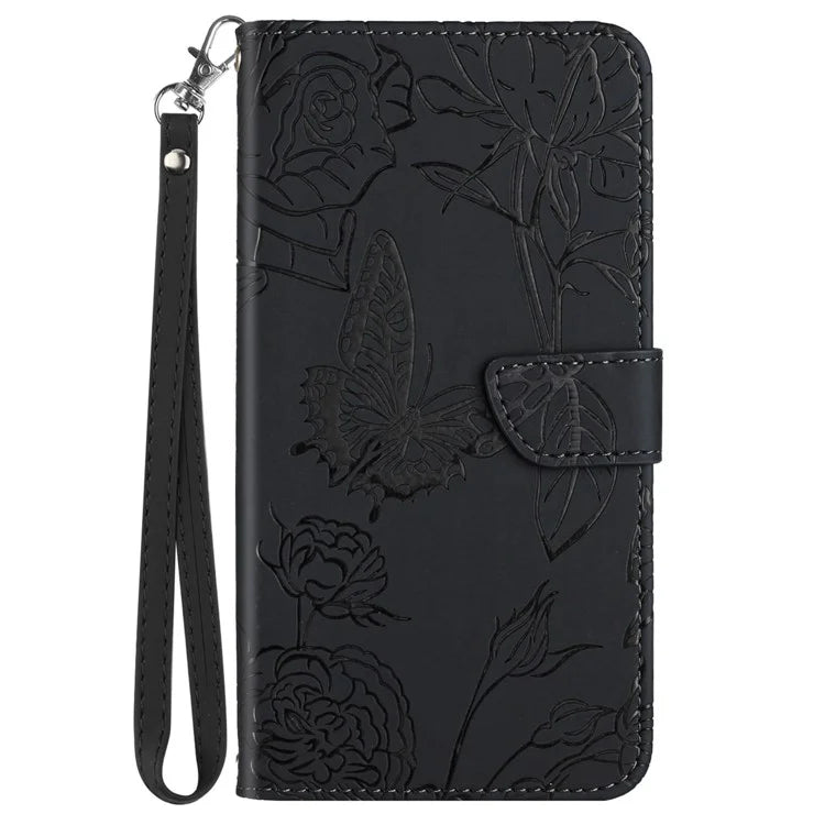 HT03 For vivo Y03 Leather Case Butterfly Flower Phone Wallet Cover with Hand Strap
