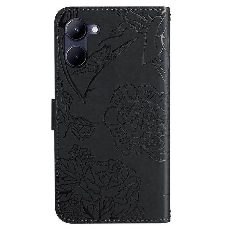 HT03 For vivo Y03 Leather Case Butterfly Flower Phone Wallet Cover with Hand Strap
