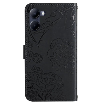 HT03 For vivo Y03 Leather Case Butterfly Flower Phone Wallet Cover with Hand Strap