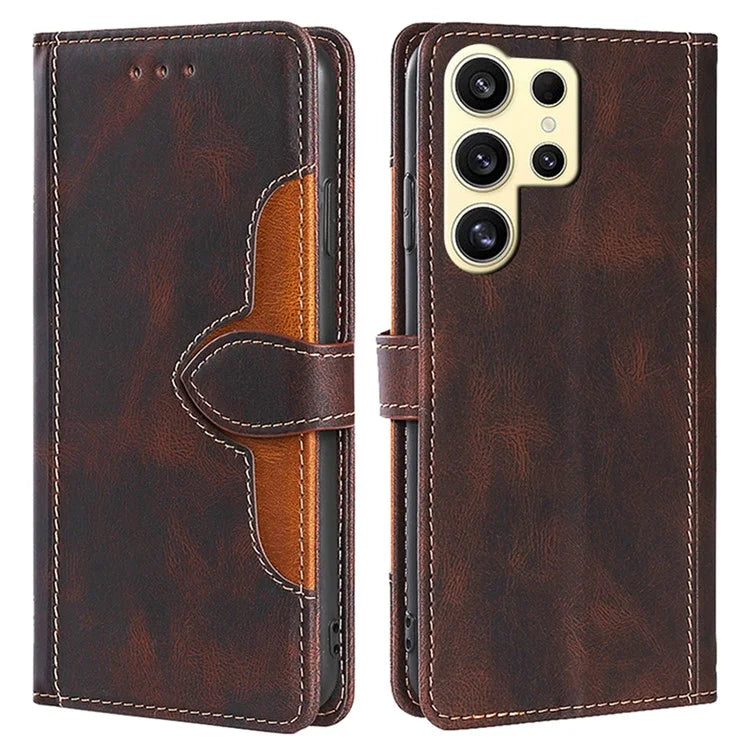 For Samsung Galaxy S24 Ultra Case Scratch-proof Straw Hat Pattern Stand Phone Leather Cover