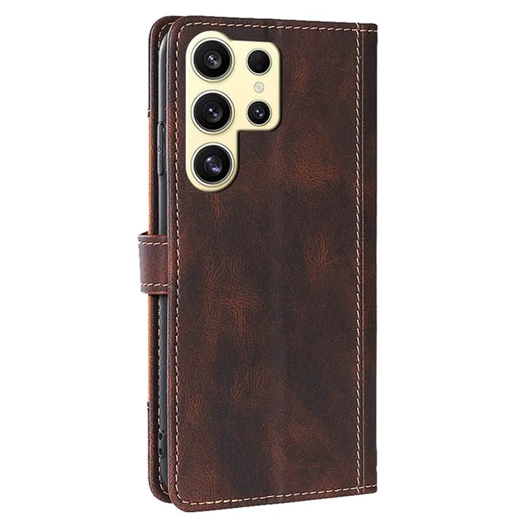 For Samsung Galaxy S24 Ultra Case Scratch-proof Straw Hat Pattern Stand Phone Leather Cover