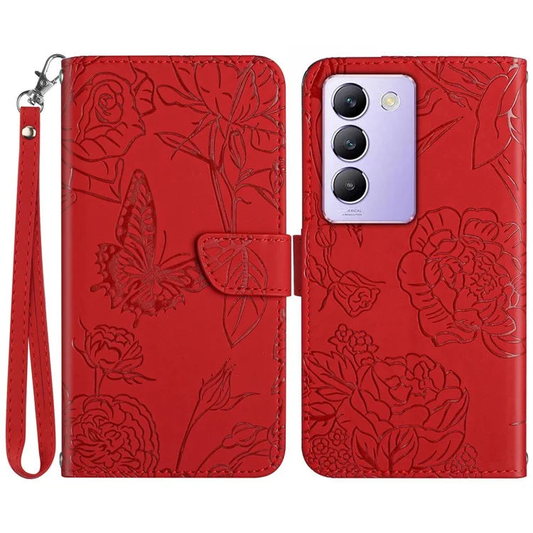 HT03 For vivo Y200e 5G / Y100 5G (Indonesia) / T3 5G (India) / V30 Lite 5G (India) Leather Case Imprinted Phone Cover with Strap