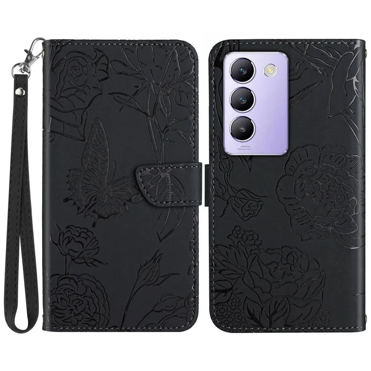 HT03 For vivo Y200e 5G / Y100 5G (Indonesia) / T3 5G (India) / V30 Lite 5G (India) Leather Case Imprinted Phone Cover with Strap