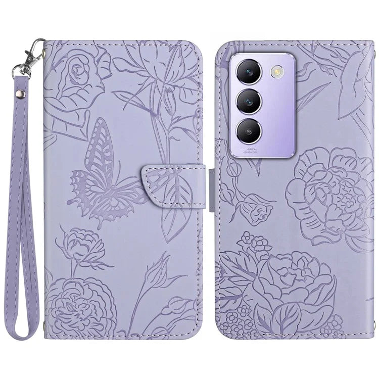 HT03 For vivo Y200e 5G / Y100 5G (Indonesia) / T3 5G (India) / V30 Lite 5G (India) Leather Case Imprinted Phone Cover with Strap