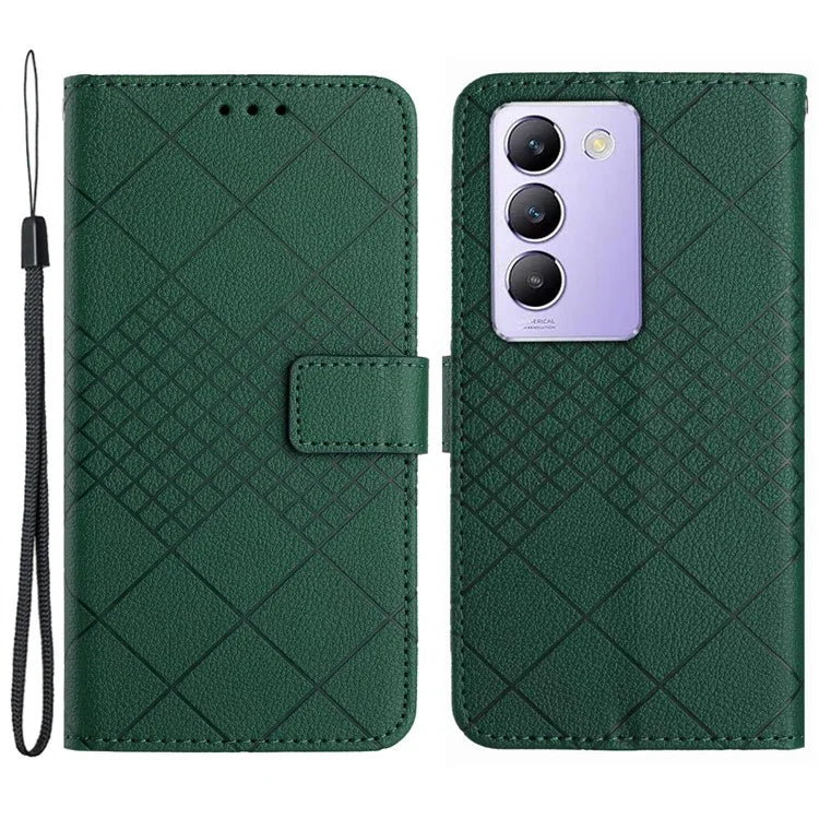 HT06 For vivo Y200e 5G / Y100 5G (Indonesia) / T3 5G Phone Case Rhombus Leather Wallet Cover
