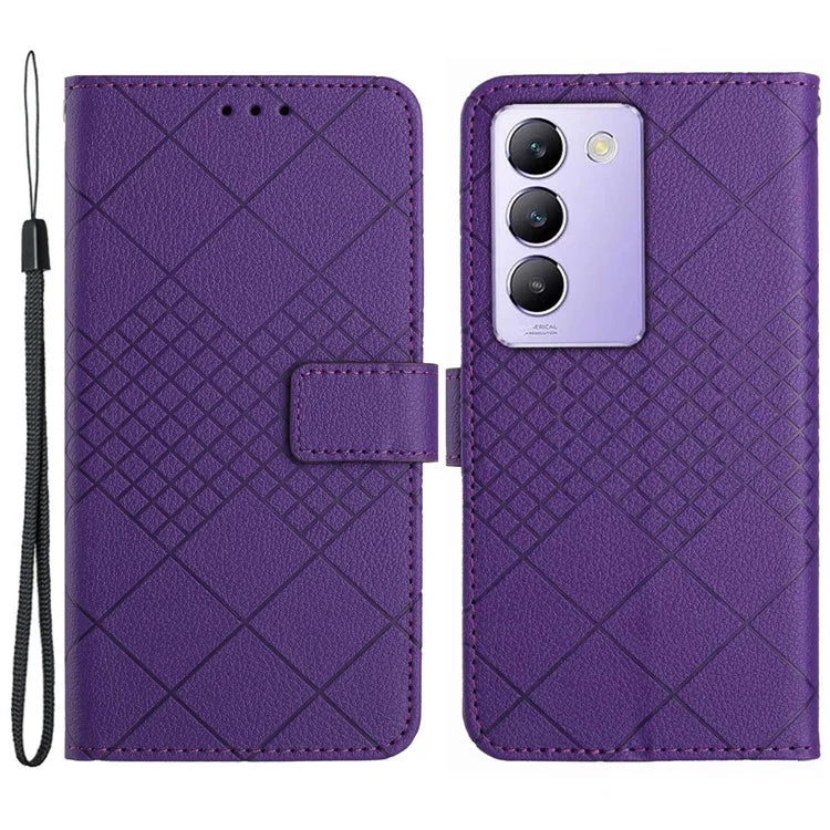 HT06 For vivo Y200e 5G / Y100 5G (Indonesia) / T3 5G Phone Case Rhombus Leather Wallet Cover