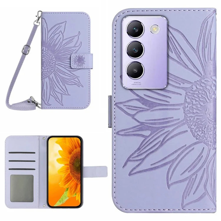 HT04 For vivo Y200e 5G / Y100 5G (Indonesia) / T3 5G (India) / V30 Lite 5G (India) Case Sunflower Pattern Wallet Crossbody Phone Cover