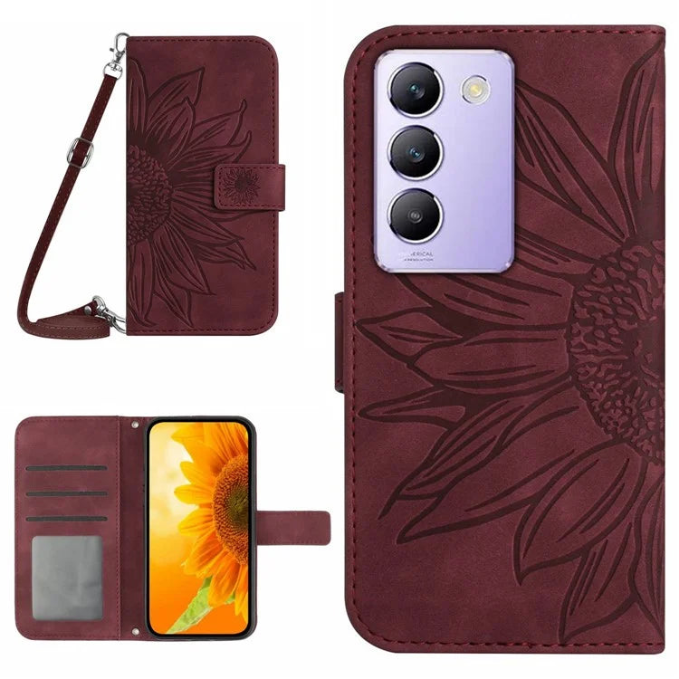 HT04 For vivo Y200e 5G / Y100 5G (Indonesia) / T3 5G (India) / V30 Lite 5G (India) Case Sunflower Pattern Wallet Crossbody Phone Cover