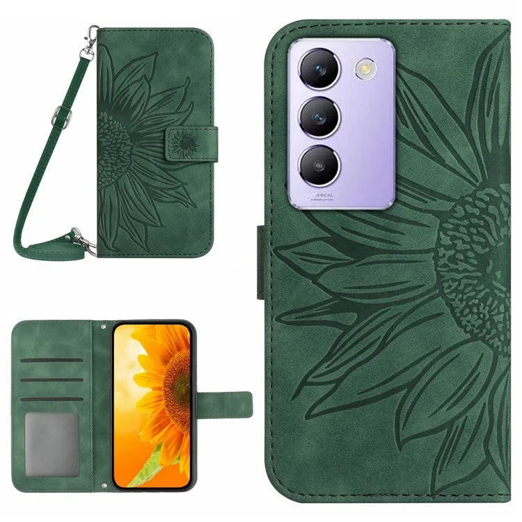 HT04 For vivo Y200e 5G / Y100 5G (Indonesia) / T3 5G (India) / V30 Lite 5G (India) Case Sunflower Pattern Wallet Crossbody Phone Cover