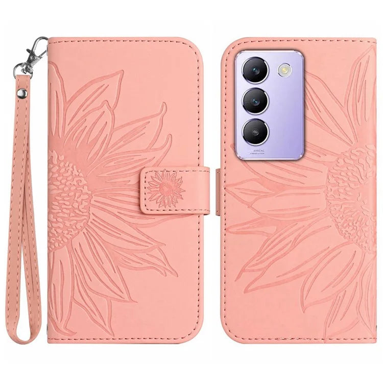 HT04 For vivo Y200e 5G / Y100 5G (Indonesia) / T3 5G (India) / V30 Lite 5G (India) Case Sunflower Leather Wallet Stand Phone Cover