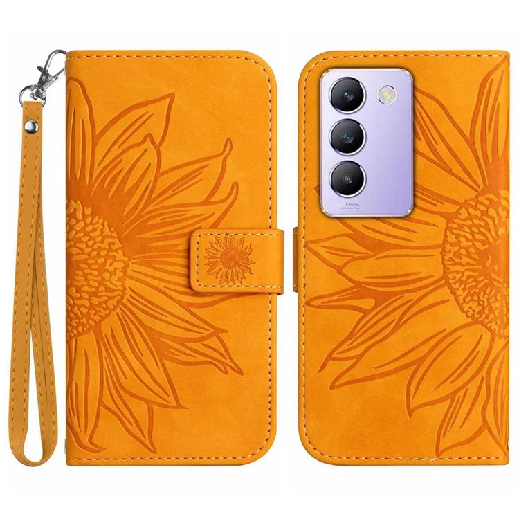 HT04 For vivo Y200e 5G / Y100 5G (Indonesia) / T3 5G (India) / V30 Lite 5G (India) Case Sunflower Leather Wallet Stand Phone Cover