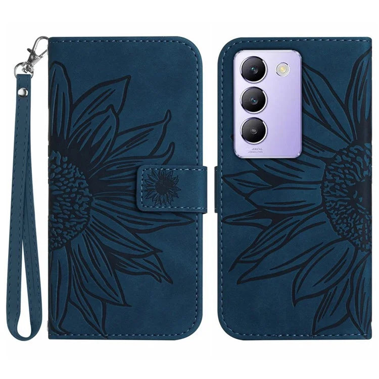 HT04 For vivo Y200e 5G / Y100 5G (Indonesia) / T3 5G (India) / V30 Lite 5G (India) Case Sunflower Leather Wallet Stand Phone Cover