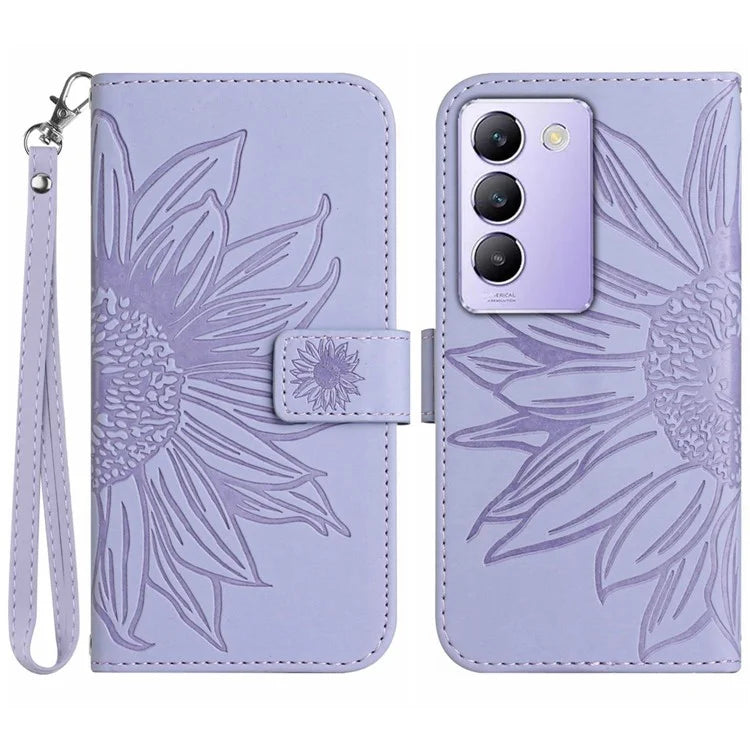HT04 For vivo Y200e 5G / Y100 5G (Indonesia) / T3 5G (India) / V30 Lite 5G (India) Case Sunflower Leather Wallet Stand Phone Cover