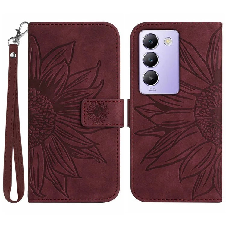 HT04 For vivo Y200e 5G / Y100 5G (Indonesia) / T3 5G (India) / V30 Lite 5G (India) Case Sunflower Leather Wallet Stand Phone Cover