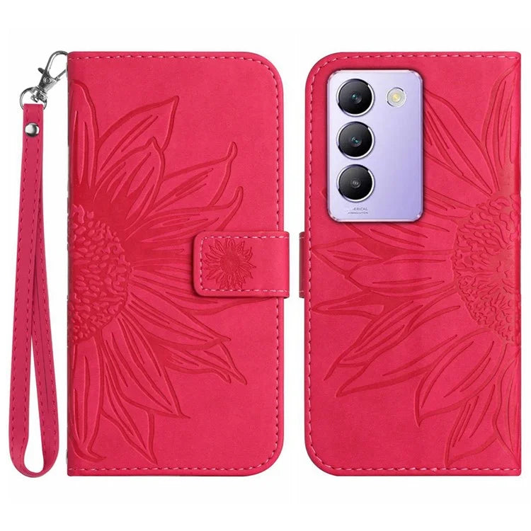 HT04 For vivo Y200e 5G / Y100 5G (Indonesia) / T3 5G (India) / V30 Lite 5G (India) Case Sunflower Leather Wallet Stand Phone Cover