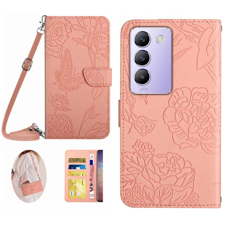HT03 For vivo Y200e 5G / T3 5G (India) / Y100 5G (Indonesia) / V30 Lite 5G (India) Case Butterfly Leather Phone Cover with Strap