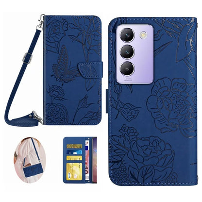 HT03 For vivo Y200e 5G / T3 5G (India) / Y100 5G (Indonesia) / V30 Lite 5G (India) Case Butterfly Leather Phone Cover with Strap