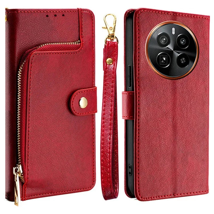 For Realme GT5 Pro 5G Leather Case Zipper Wallet Stand Flip Phone Cover