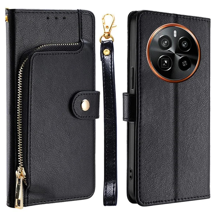 For Realme GT5 Pro 5G Leather Case Zipper Wallet Stand Flip Phone Cover